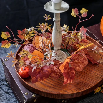 Halloween Maple Leaf Gyertyatartó Koszorú, Gyertya, Koszorú Esik Gyertyatartó Esküvői Csokor Hálaadás Parti Dekoráció