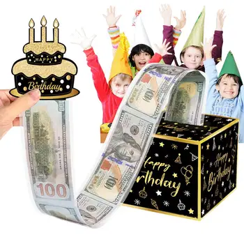 A pénzt Húzza ki Doboz Vicces Születésnapi Meglepetés Cash Cash Box Fekete pénzcsipesz Vicces Szülinapi Torta Dekoráció Szülinapi Kártyát