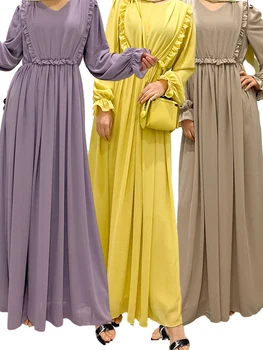 Ramadán Eid Chiffon Abaya Ruha Női Jalabiya Dubai Törökország Iszlám Muszlim Ruha Djellaba Köntös Femme Musulmane Longue Kaftán