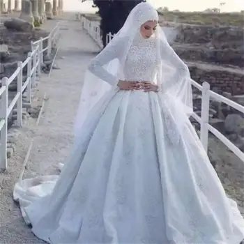 Legújabb Modell Muszlim Menyasszonyi Esküvői Ruha, Elegáns, Hosszú Ujjú Női Egyéni Készült Menyasszonyi Esküvői Ruha