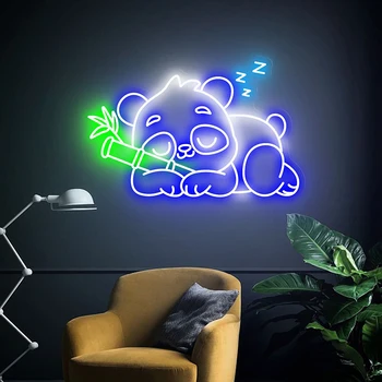 Cuki Panda Wall Art Fény Aranyos Anime neonok Hálószoba Játék Szoba Dekoráció LED Neon Fények, Személyre szabott Ajándékok Gyerekeknek