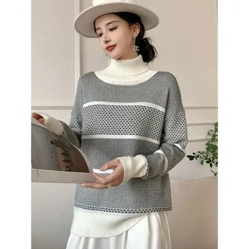 Divat Női Pulóverek Őszi Téli Koreai Pullovers Hosszú Ujjú Felső Bő Garbó Vintage Knitwears Ugrók N139